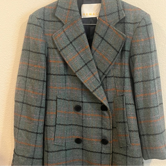 Remain by Birger Christensen Debbie coat heavy check wool blend size 4 gray blue - Picture 13 of 16